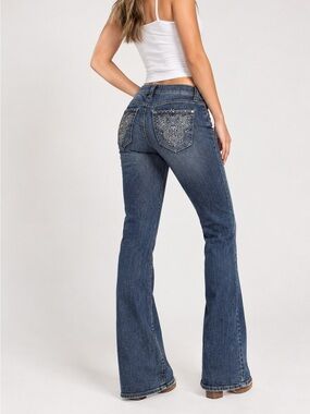 Y2K Embellished Bootcut Jeans Studded Flap Pocket Size 4
